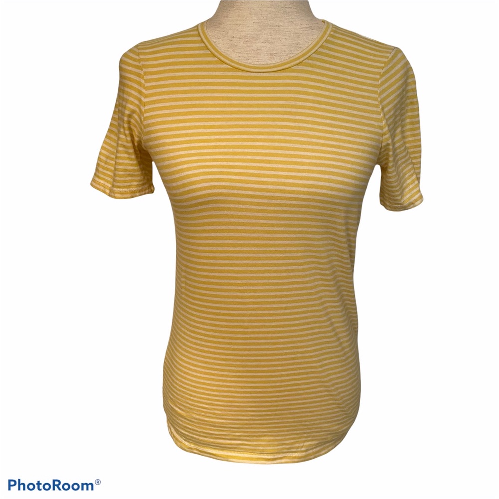EVERLANE TOP TEE SHORT SLEEVE YELLOW WHITE STRIPE CREWNECK SIZE S
